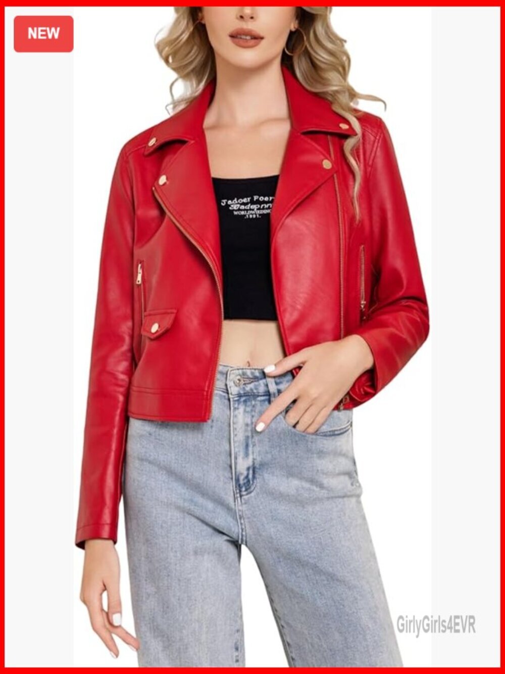 Faux Leather Cropped Moto Biker Jacket Slim Fit Zip Up Women's